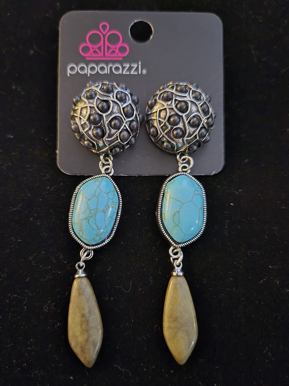 paparazzi Turquoise and Olive Textured Drop Earrings